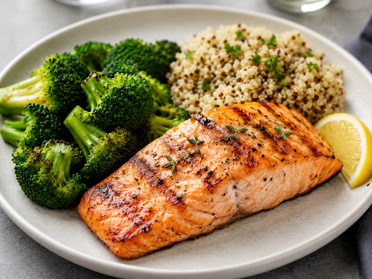 menopause friendly meal menopause friendly meal with grilled salmon, broccoli and quinoa